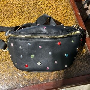 Steve Madden Black Studded Crystal Crossbody Belt Bag